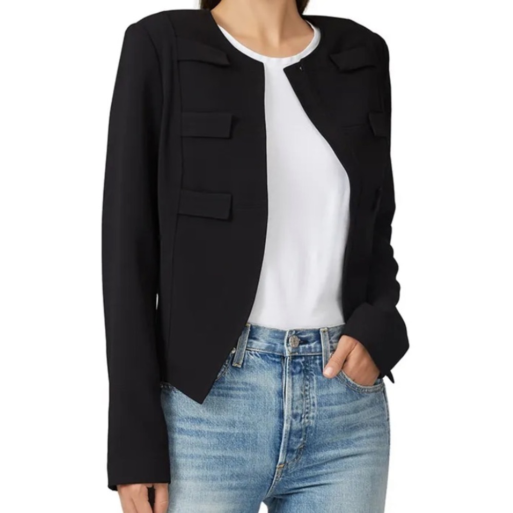 Derek Lam Black Military‎ Cropped Blazer Structured Tailored Jacket 44